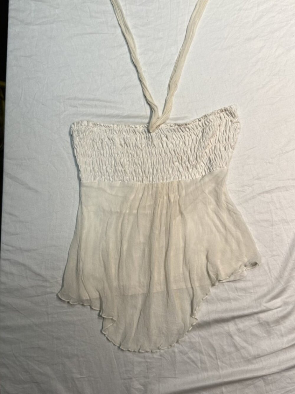 Morgan de Toi Ivory Gauze Smocked Strapless Halter Top Y2K France XS S No Label